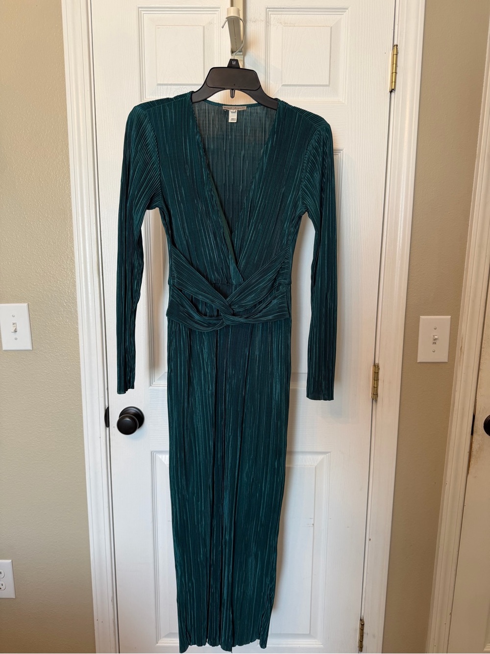 River Island Teal Long Sleeve Pleated Midi Dress
